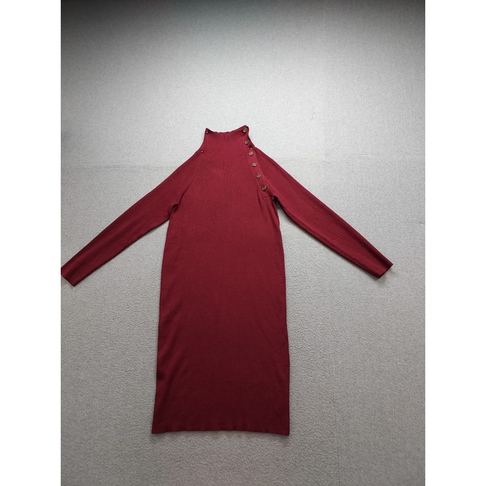 Isabel Maternity Women Sweater Dresses S‎ Burgundy Mock Neck Long Sleeve Casual